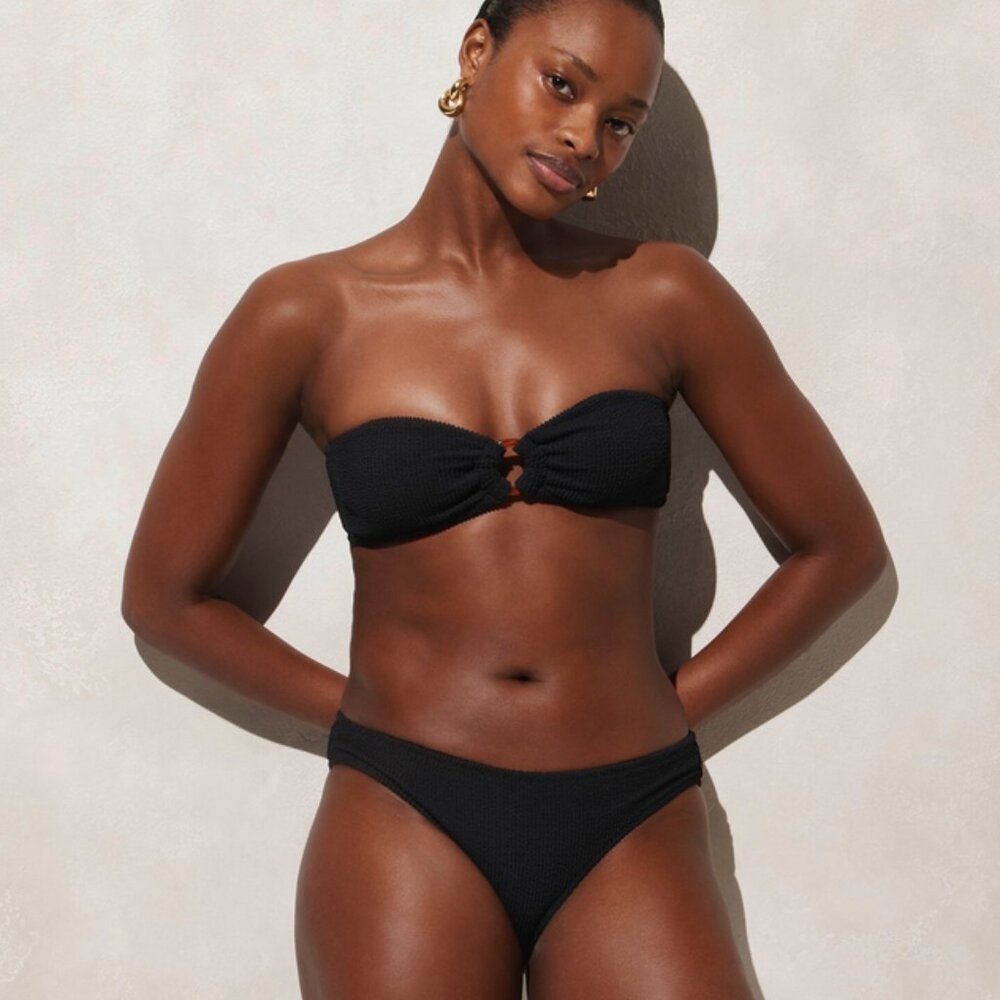 J. Crew Textured Hipster Full Coverage Bikini Bottom Mid Rise Women's 3X Black‎